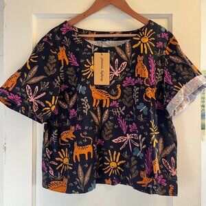 Modcloth x Princess Highway Boxy Retro Linen Top, Size 16 (Print: Jungle Tigers)